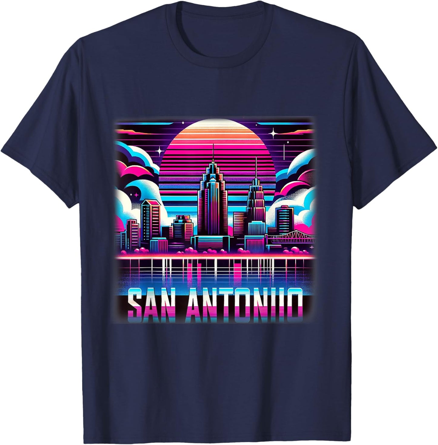 San Antonio Texas Shirt TX Trip 80s 90s Retro City Skyline T-Shirt - T-Shirt | Navy