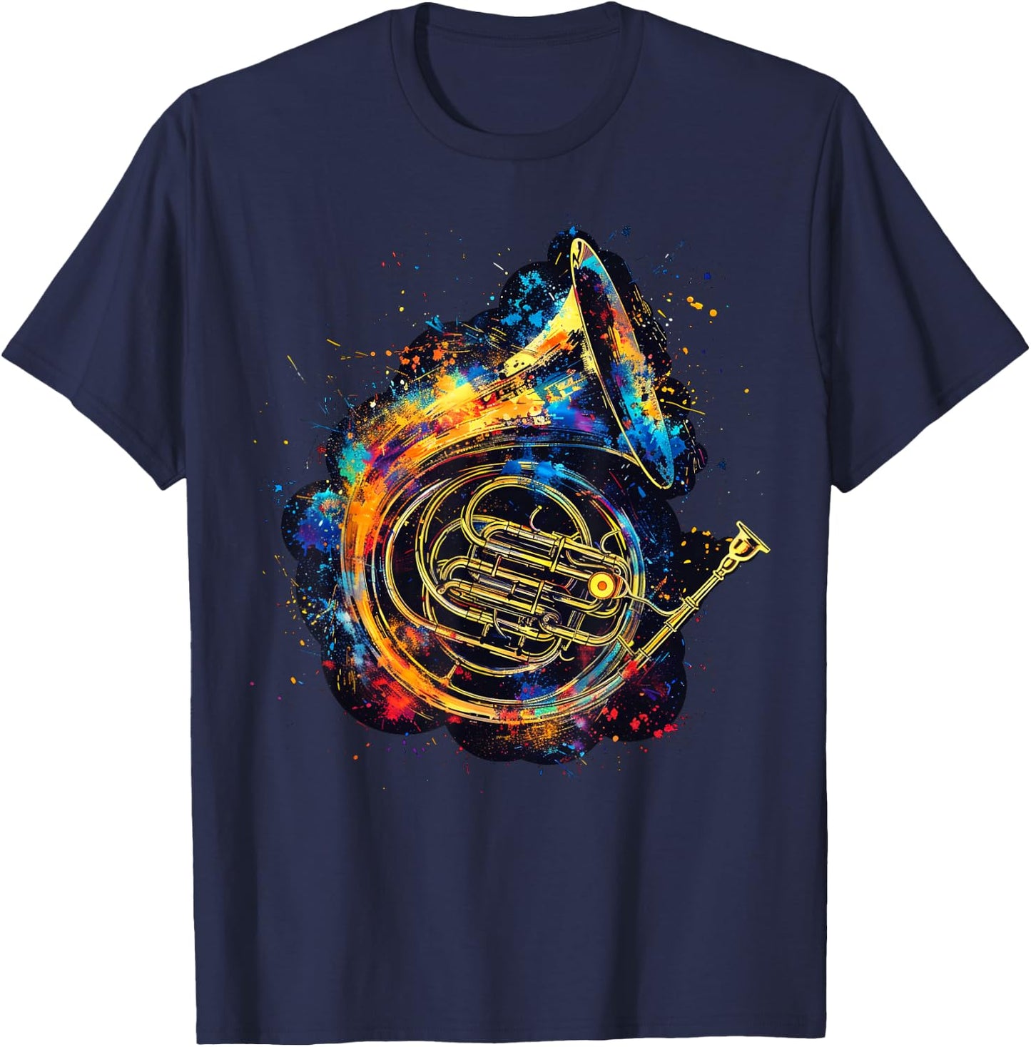 French Horn Instrument on Colorful Painted French Horn T-Shirt - T-Shirt | Navy