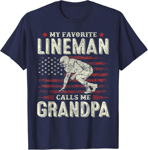 Father's Day Favorite Lineman Calls Me Grandpa Flag Football T-Shirt - T-Shirt | Navy