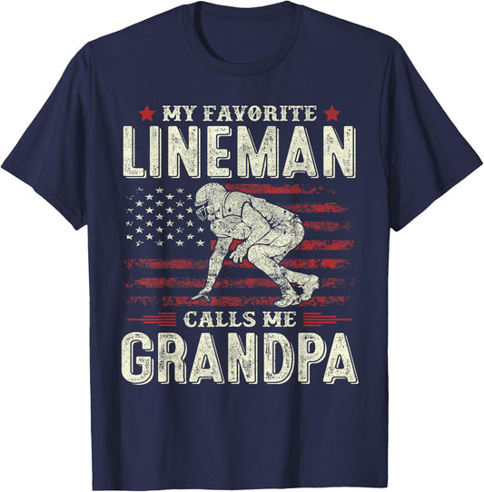 Father's Day Favorite Lineman Calls Me Grandpa Flag Football T-Shirt - T-Shirt | Navy