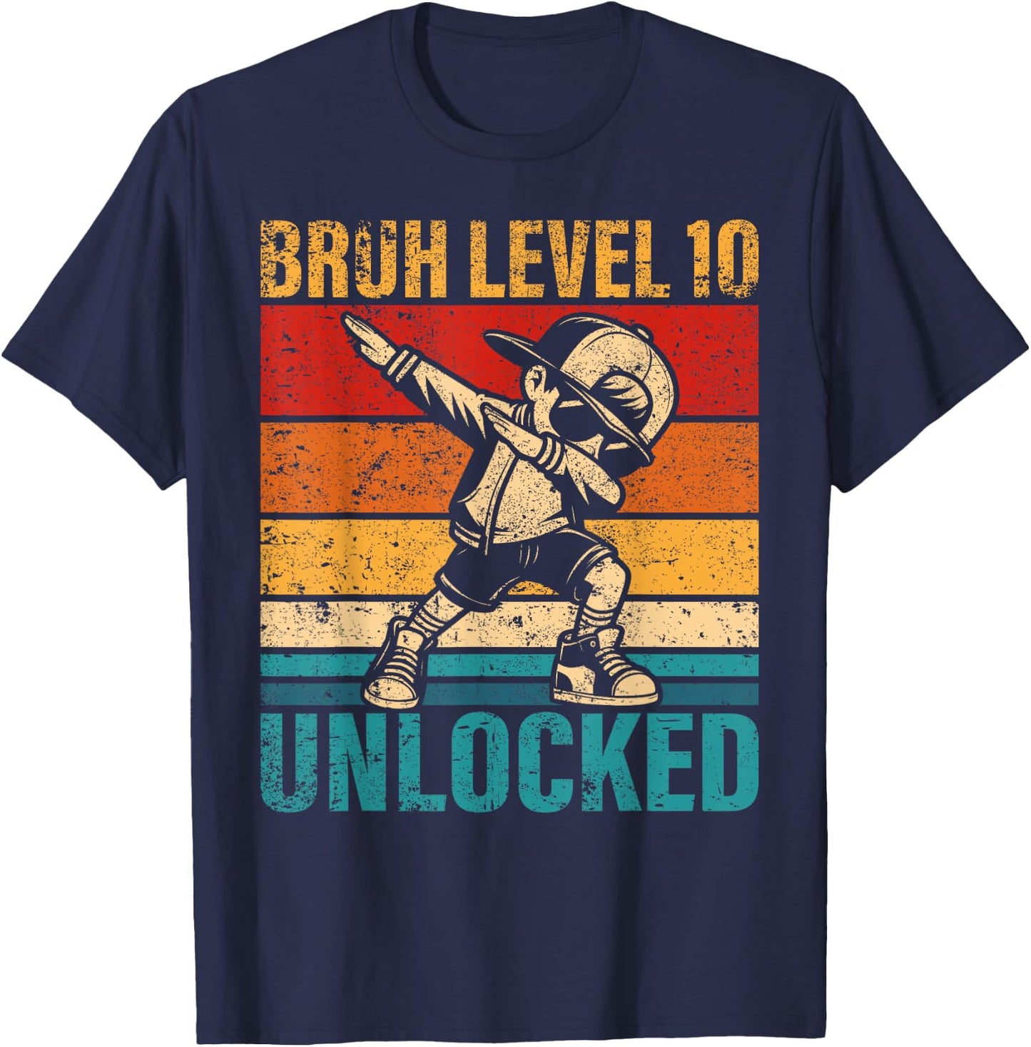 10 Years Old Birthday Dabbing Boy Bruh Level 10 Unlocked T-Shirt - T-Shirt | Navy