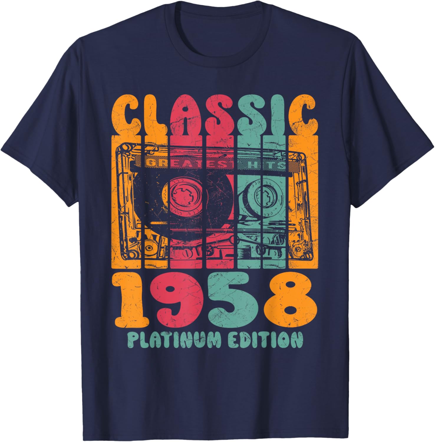 Born In 1958, Retro Mix Tape Platinum Edition 1958 Birthday T-Shirt - T-Shirt | Navy