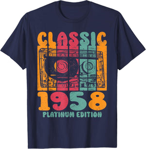 Born In 1958, Retro Mix Tape Platinum Edition 1958 Birthday T-Shirt - T-Shirt | Navy