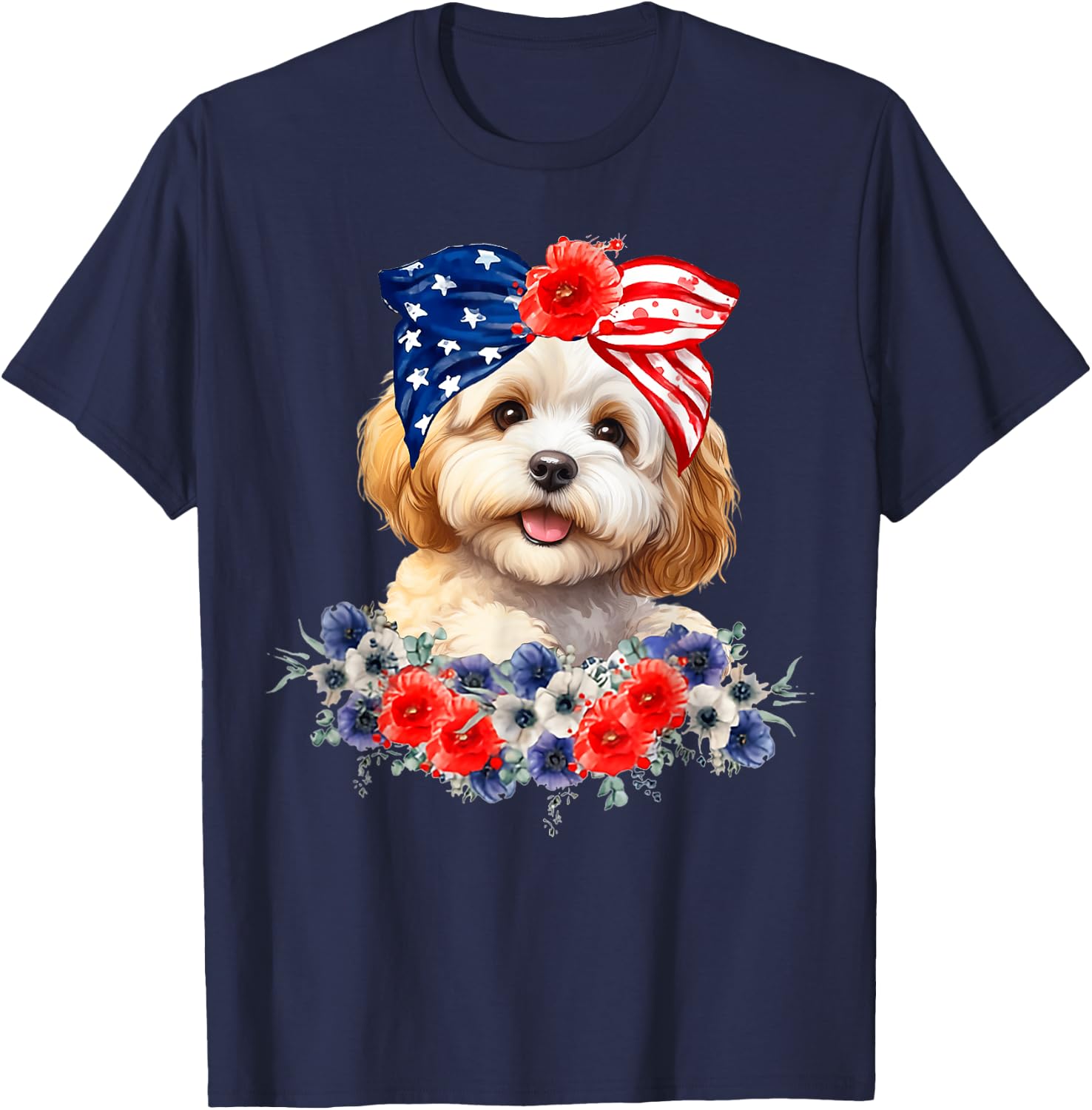 Cavapoo Dog Bandana American Flag 4th Of July T-Shirt - T-Shirt | Navy