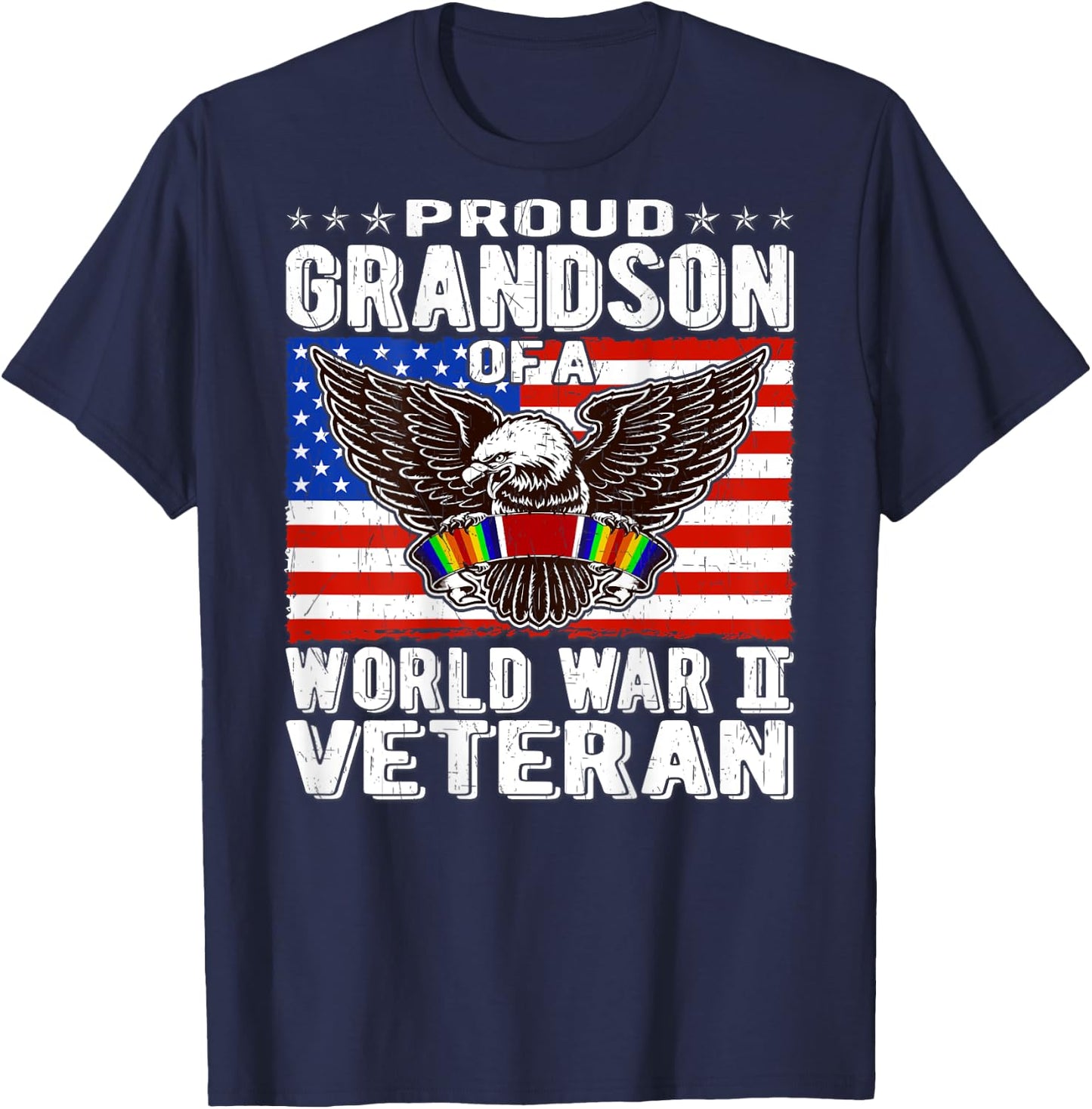 Proud Grandson Of A World War 2 Veteran - Patriotic WW2 Gift T-Shirt - T-Shirt | Navy