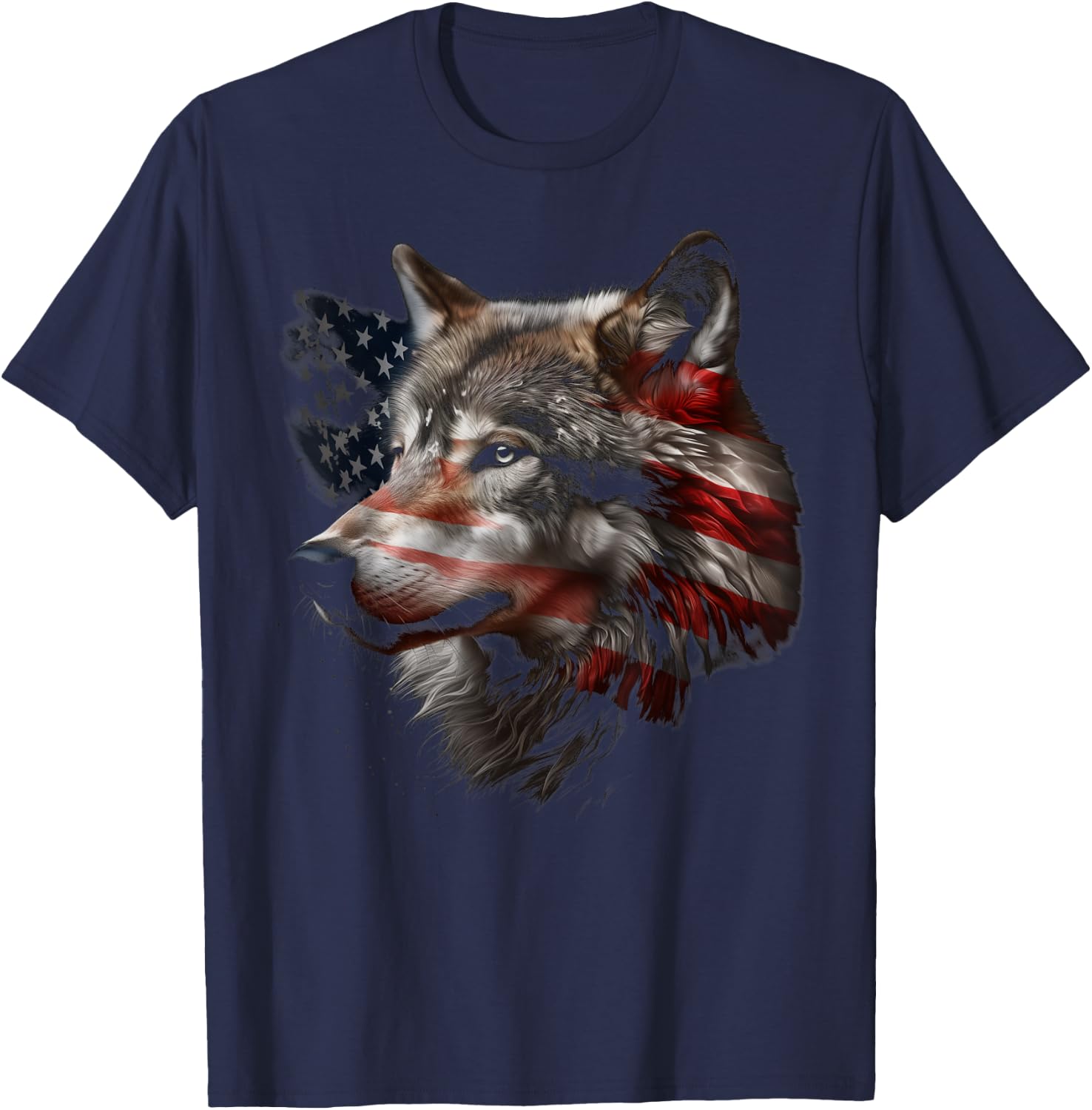 Wolf American Flag USA Patriotic Wolf Lover T-Shirt - T-Shirt | Navy