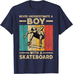 Never Underestimate A Boy With A Skateboard Skateboarding T-Shirt - T-Shirt | Navy