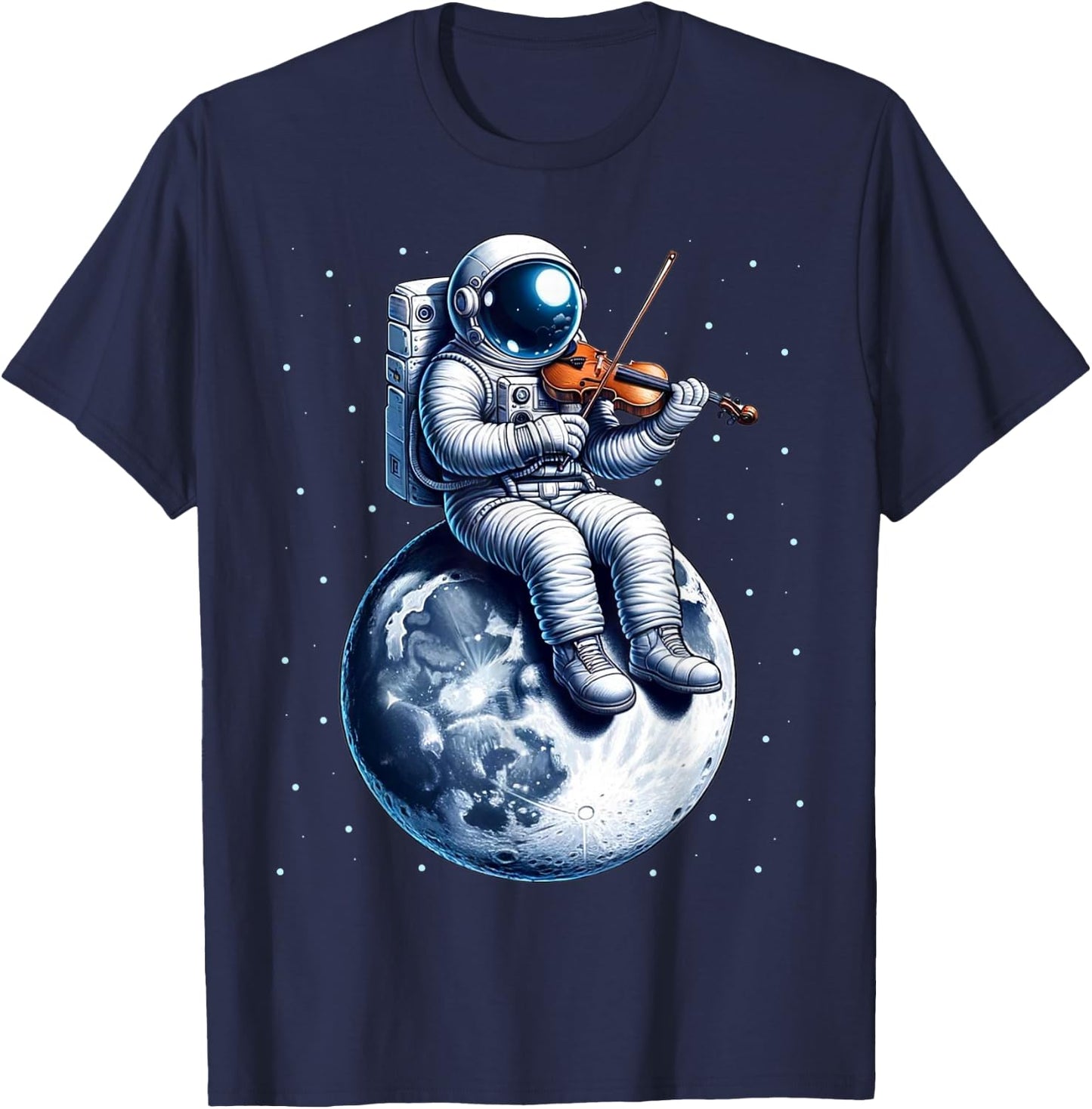 Astronaut Playing Violin on Moon Space Music Lover Novelty T-Shirt - T-Shirt | Navy
