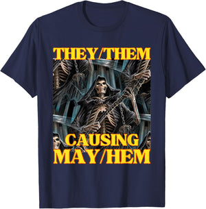 They Them Mayhem Funny Cringe Hard Skeleton Meme T-Shirt - T-Shirt | Navy