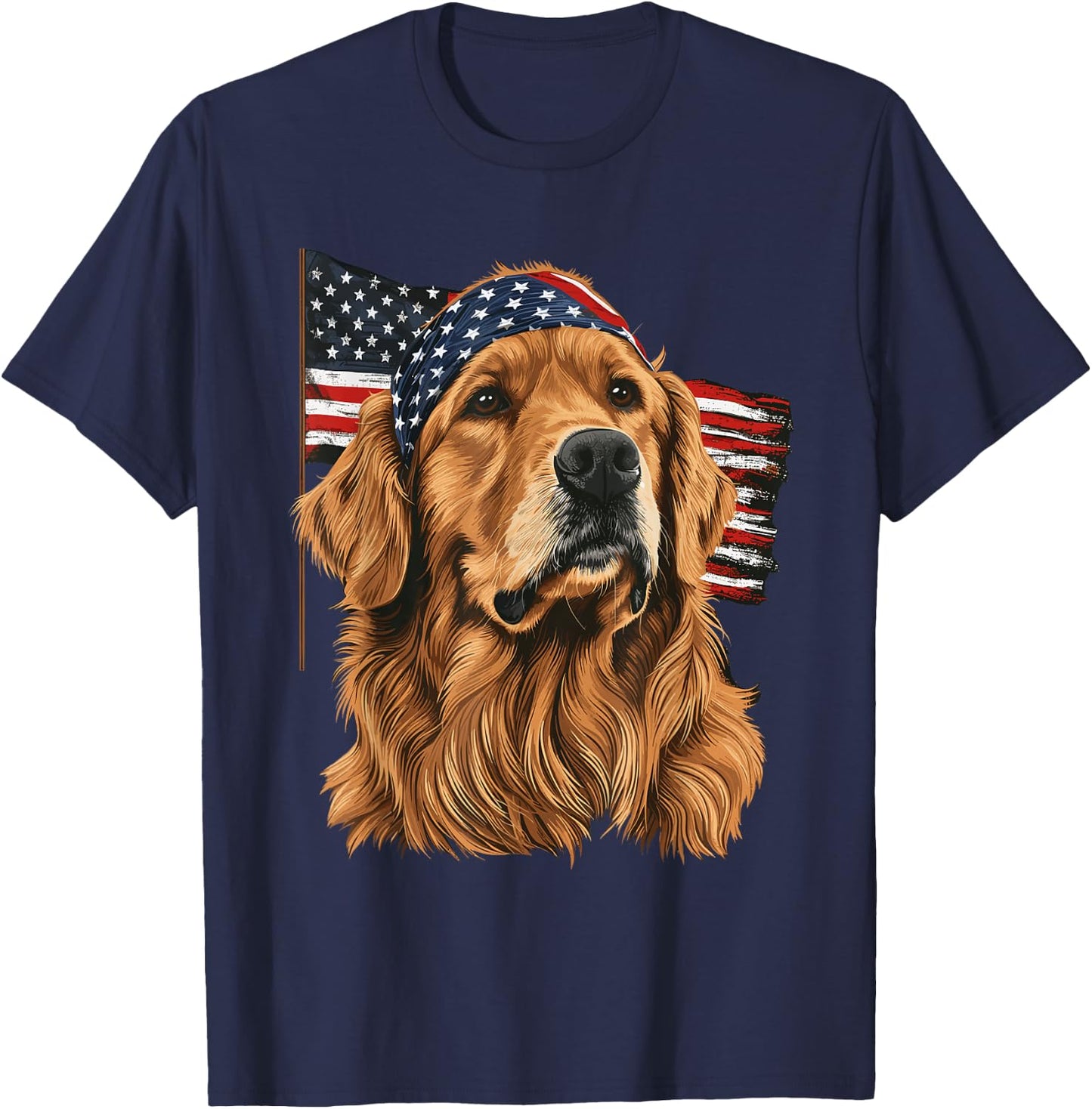 Golden Retriever Patriotic 4th Of July USA American Flag T-Shirt - T-Shirt | Navy