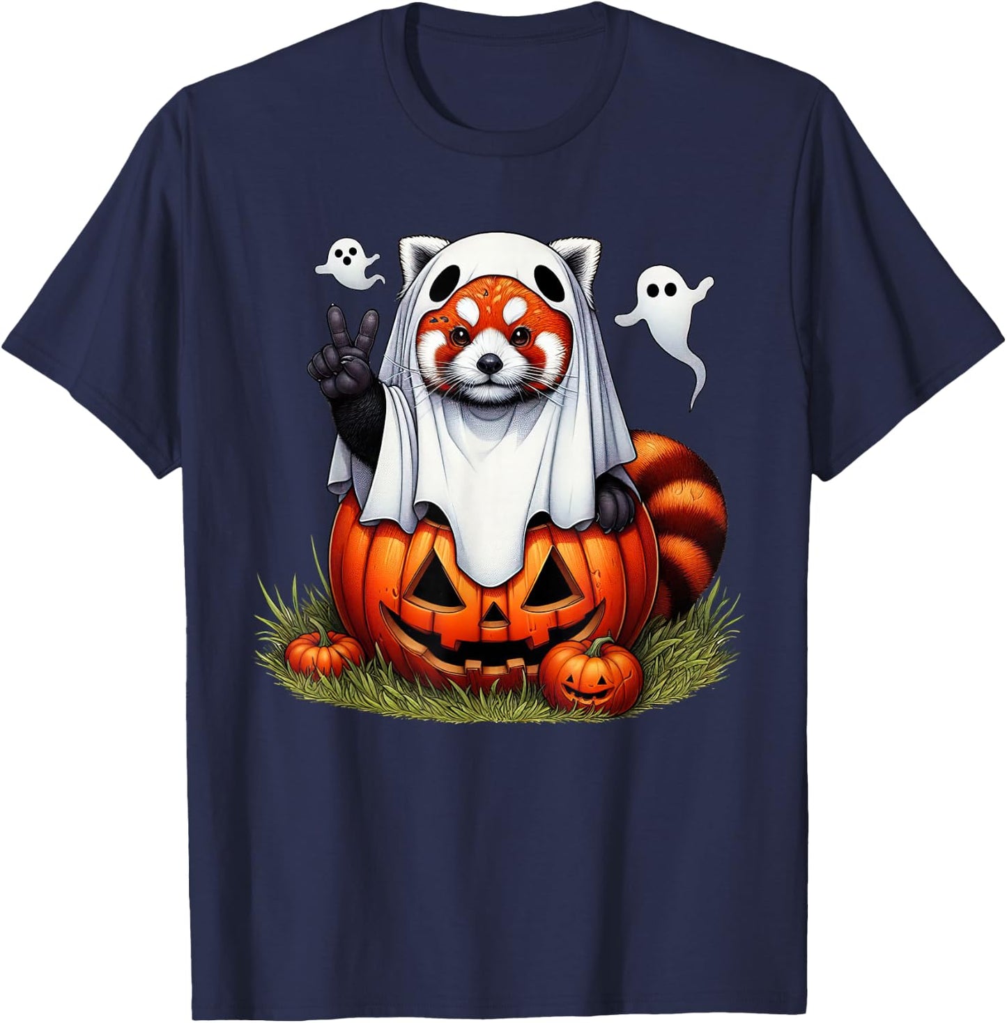 Funny Red Panda Ghost Boo Halloween Kids T-Shirt - T-Shirt | Navy