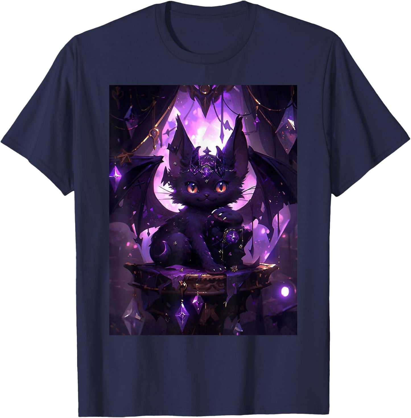 Kawaii Cat Purple Bat Cute Dragon Pastel Goth Men Women Girls Kids T-Shirt - T-Shirt | Navy