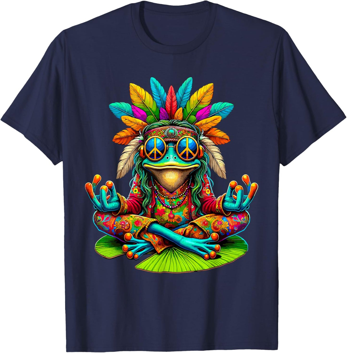 Frog Peace Sign Sunglasses Hippie T-Shirt - T-Shirt | Navy