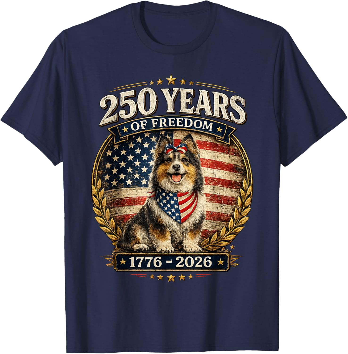 250 Years America Anniversary Shetland Sheepdog T-Shirt - T-Shirt | Navy