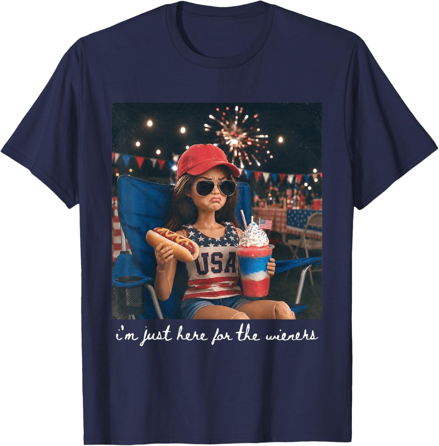 I'm Just Here for The Wieners American Fireworks 4th of July T-Shirt - T-Shirt | Navy