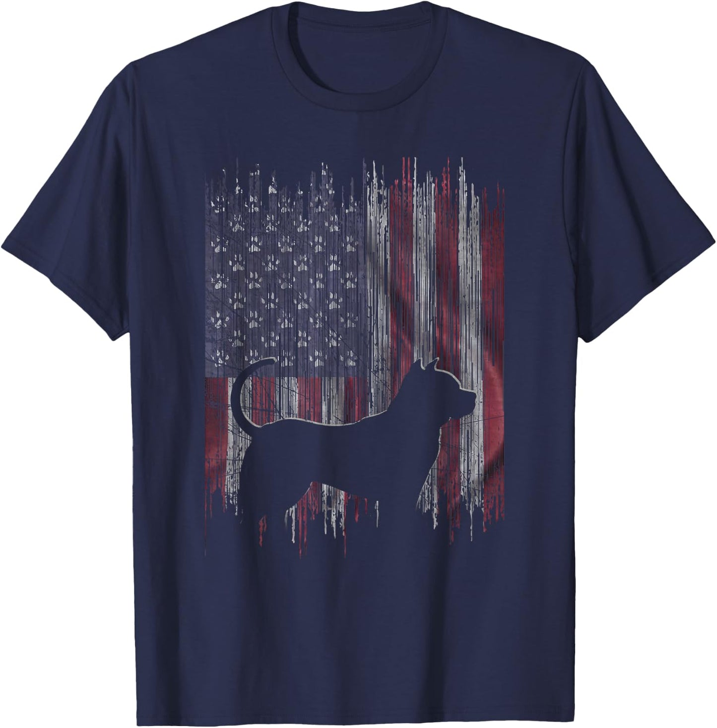 Vintage USA American Flag Love Pitbull Dog Silhouette T-Shirt - T-Shirt | Navy
