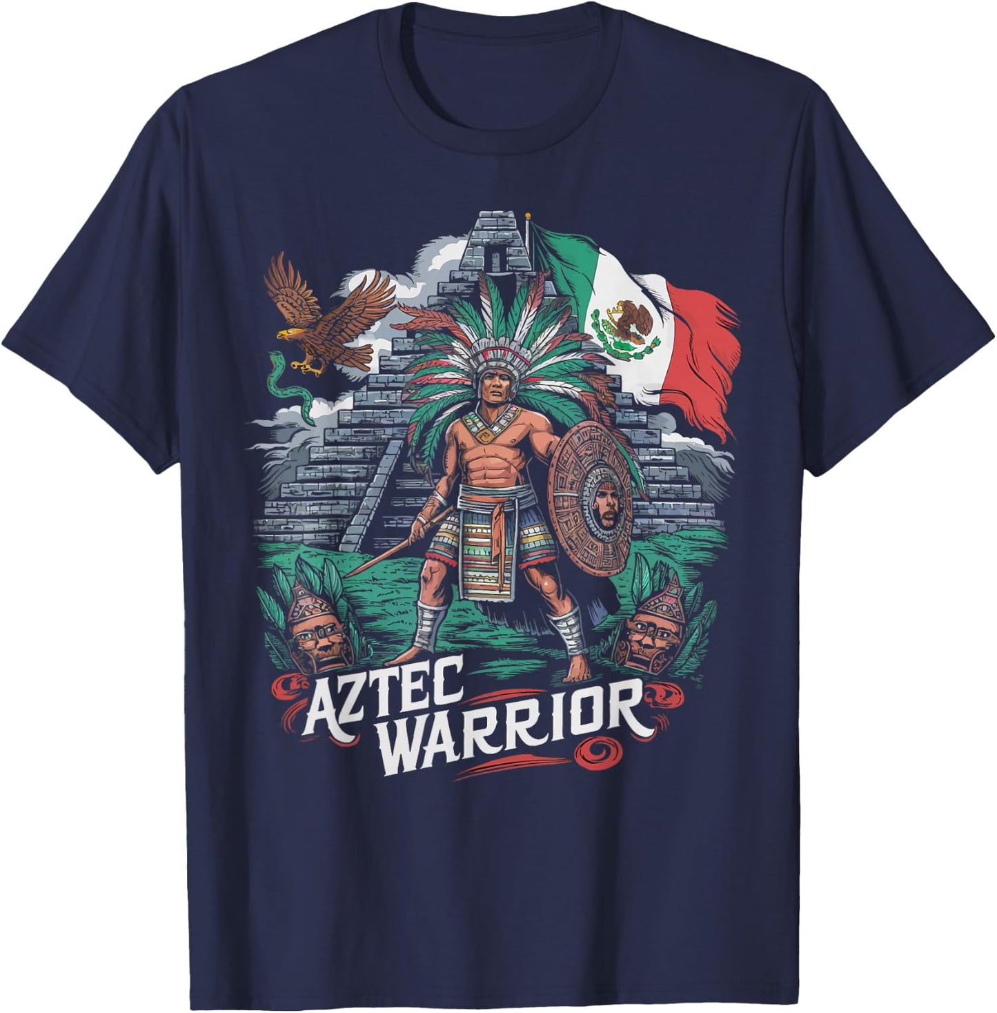 Aztec Warrior Mayan Indigenous Mexican Aztec Jaguar T-Shirt - T-Shirt | Navy