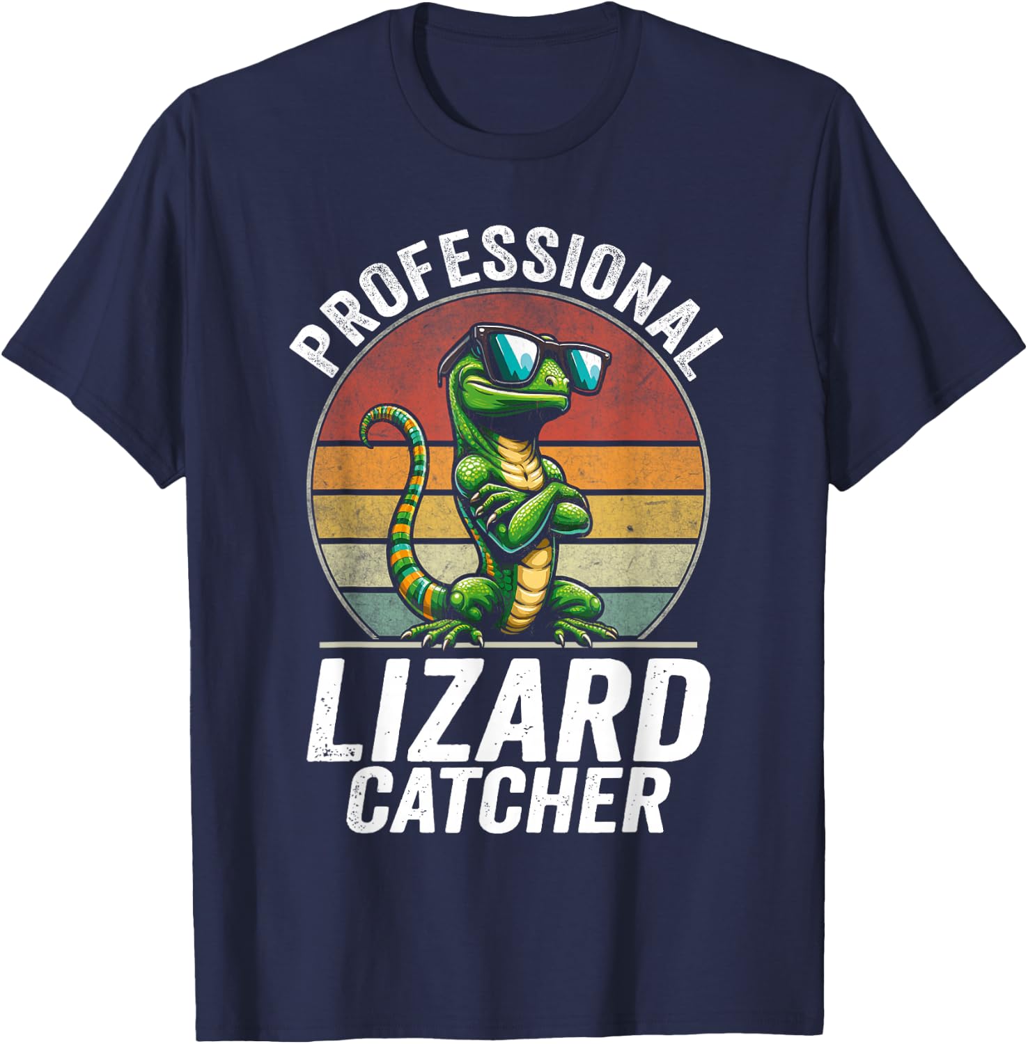 Professional Lizard Catcher Funny Retro Gecko Lizard Hunter T-Shirt - T-Shirt | Navy