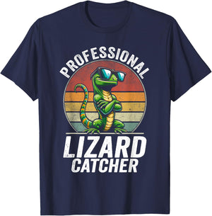 Professional Lizard Catcher Funny Retro Gecko Lizard Hunter T-Shirt - T-Shirt | Navy