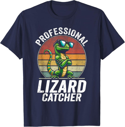 Professional Lizard Catcher Funny Retro Gecko Lizard Hunter T-Shirt - T-Shirt | Navy