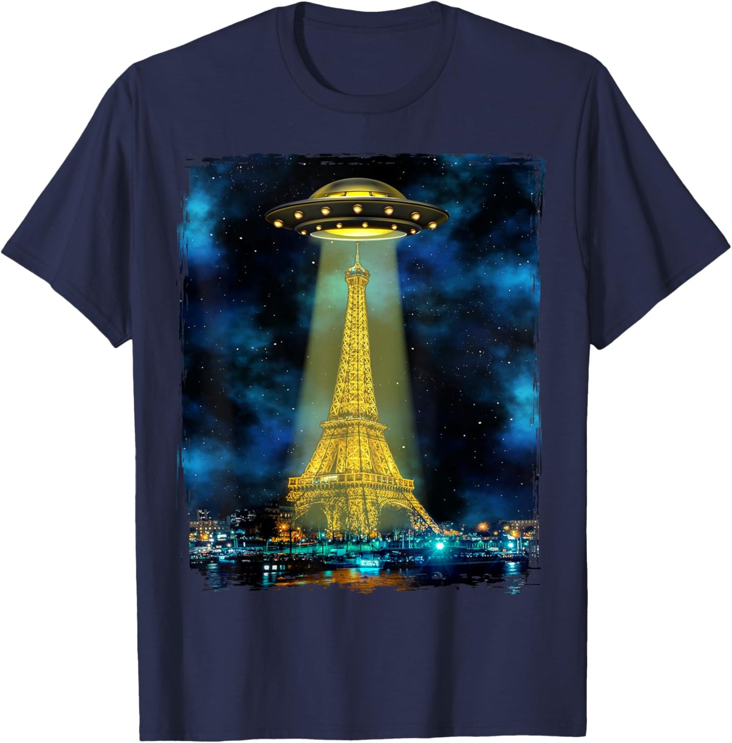 Paris Tourist Souvenir Gift Eiffel Tower UFO Alien Space T-Shirt - T-Shirt | Navy