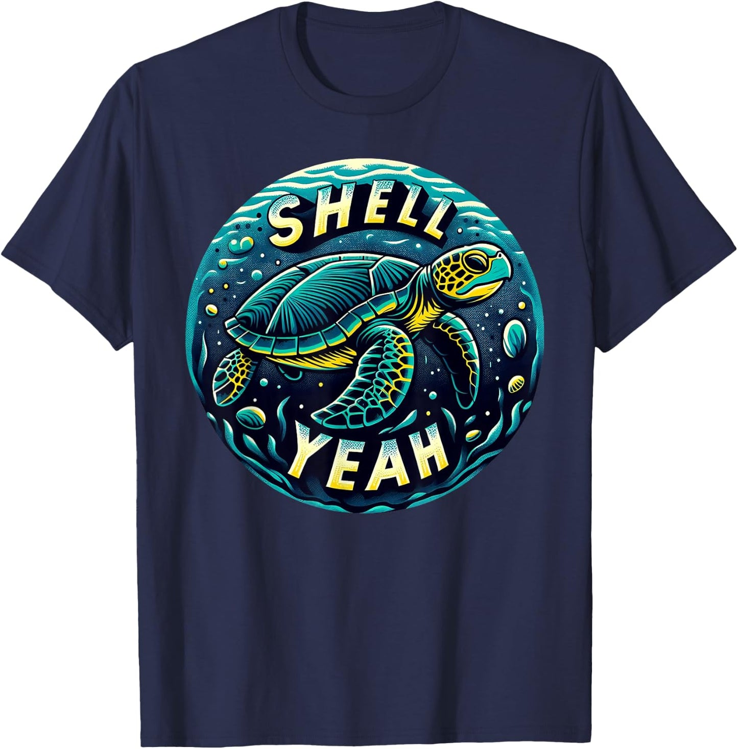 SHELL YEAH Turtles Pun Graphic T-Shirt - T-Shirt | Navy