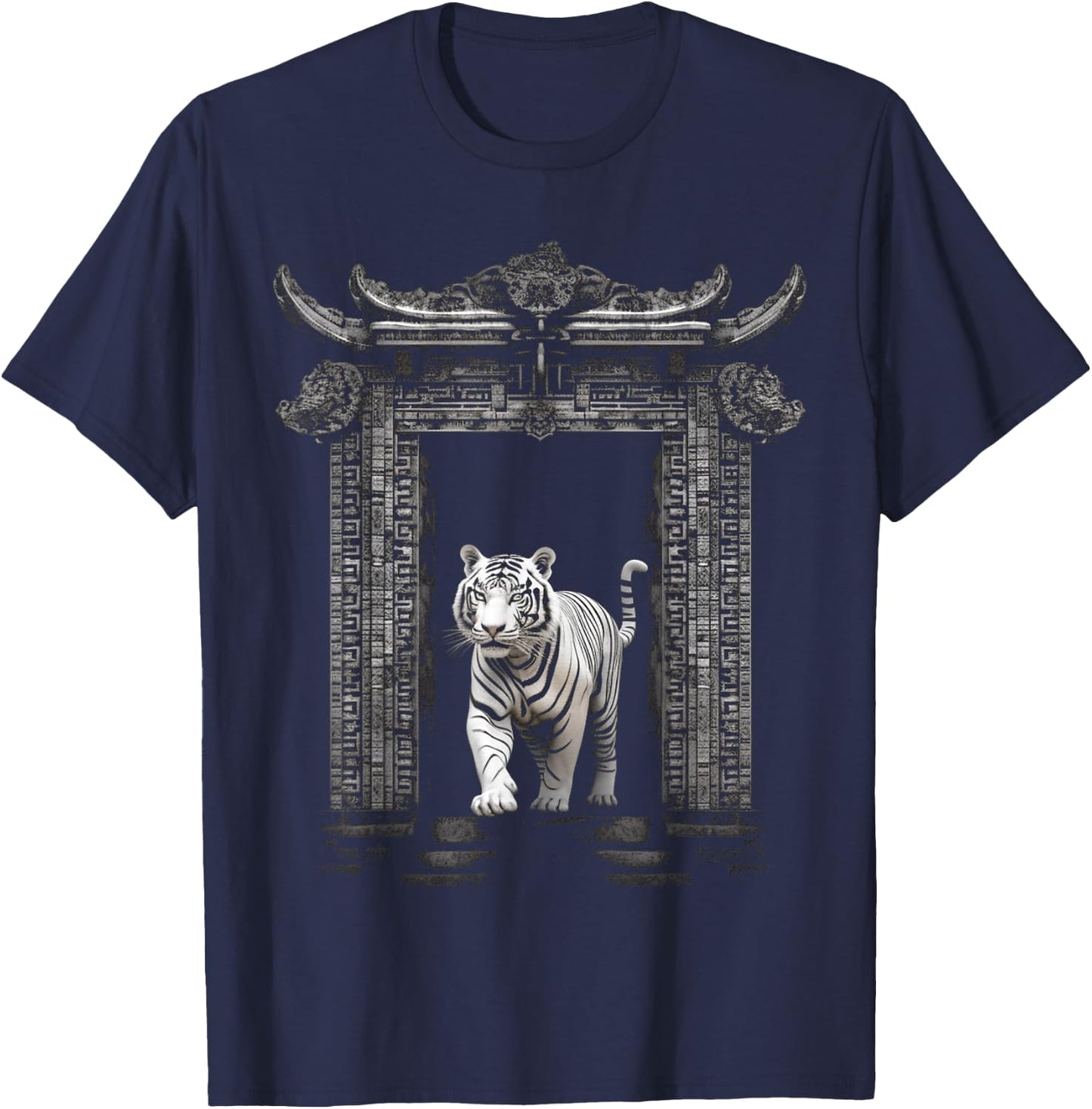 White Tiger Architecture - Animal Art Zoo Motif Tiger T-Shirt - T-Shirt | Navy