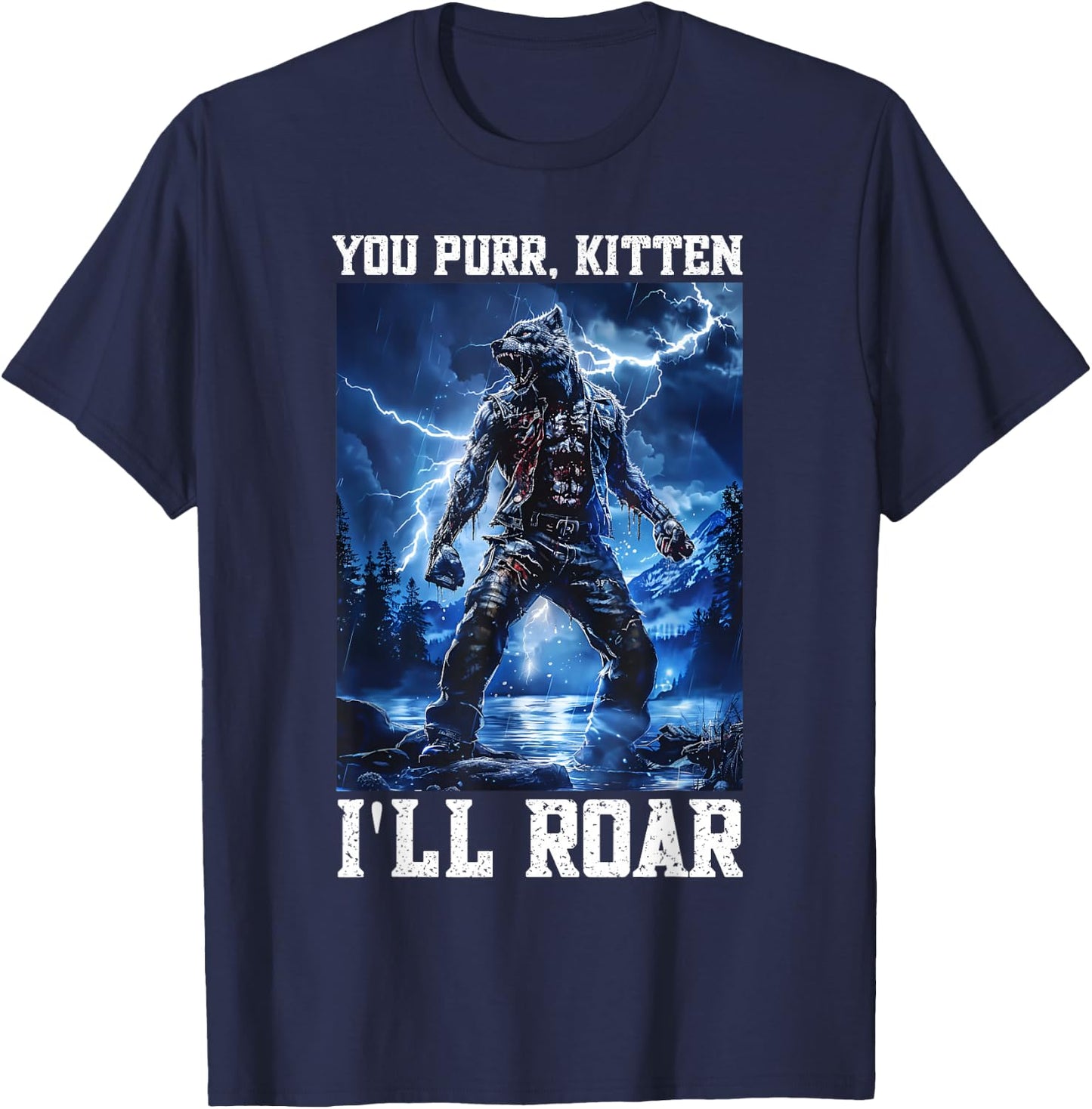 Daddy Wolf Protector Kitten Meme Cringy Alpha Wolf Graphic T-Shirt - T-Shirt | Navy