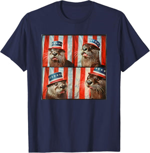 River Otter American Flag Patriotic Animal 4th Of July Otter T-Shirt - T-Shirt | Navy