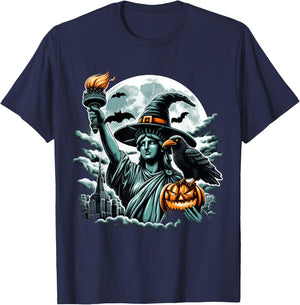 Statue of Liberty Witch Hat Halloween Spooky Feminist Funny T-Shirt - T-Shirt | Navy