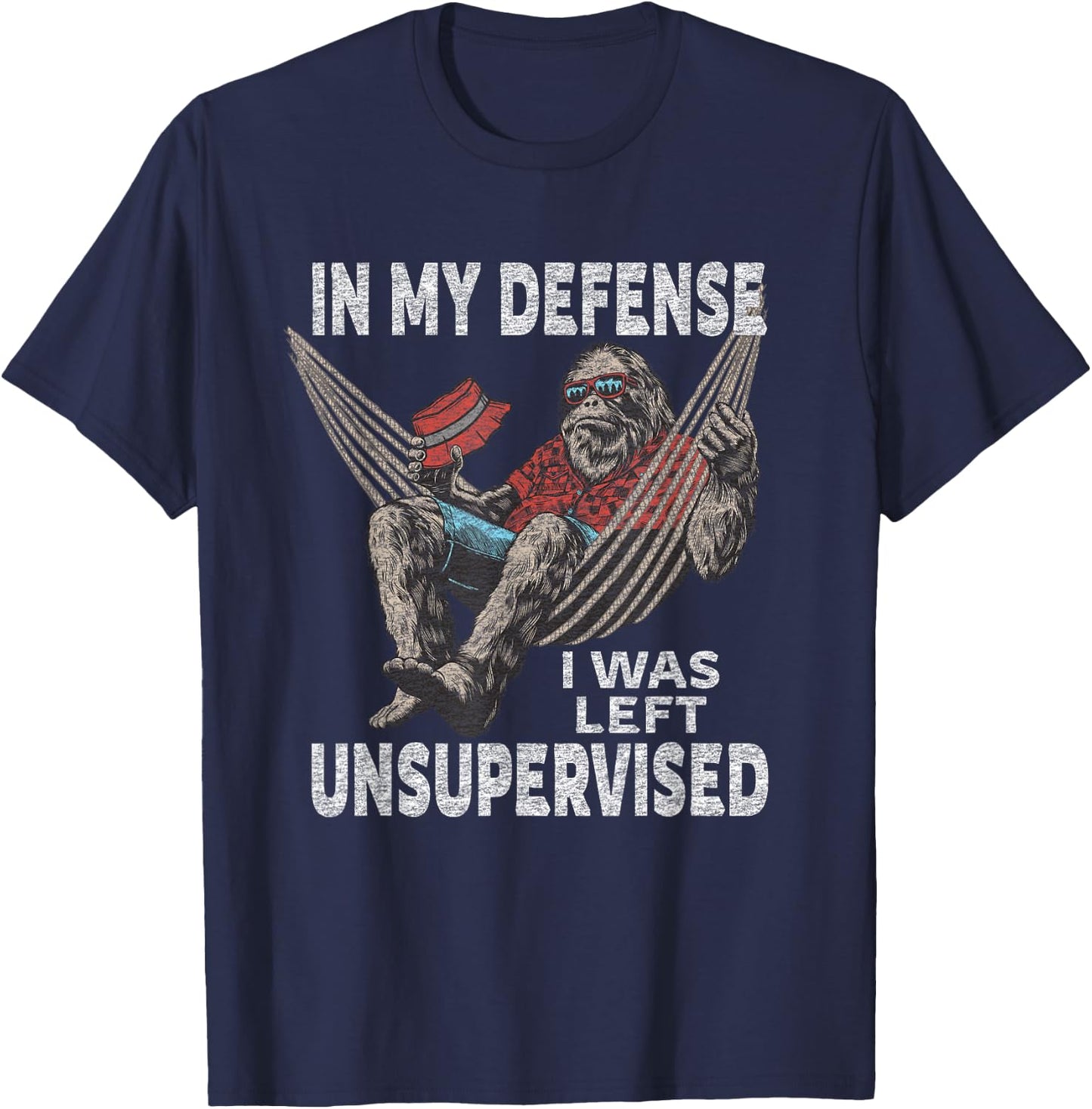 In My Defense I Was Left Unsupervised Graphic Funny Saying T-Shirt - T-Shirt | Navy