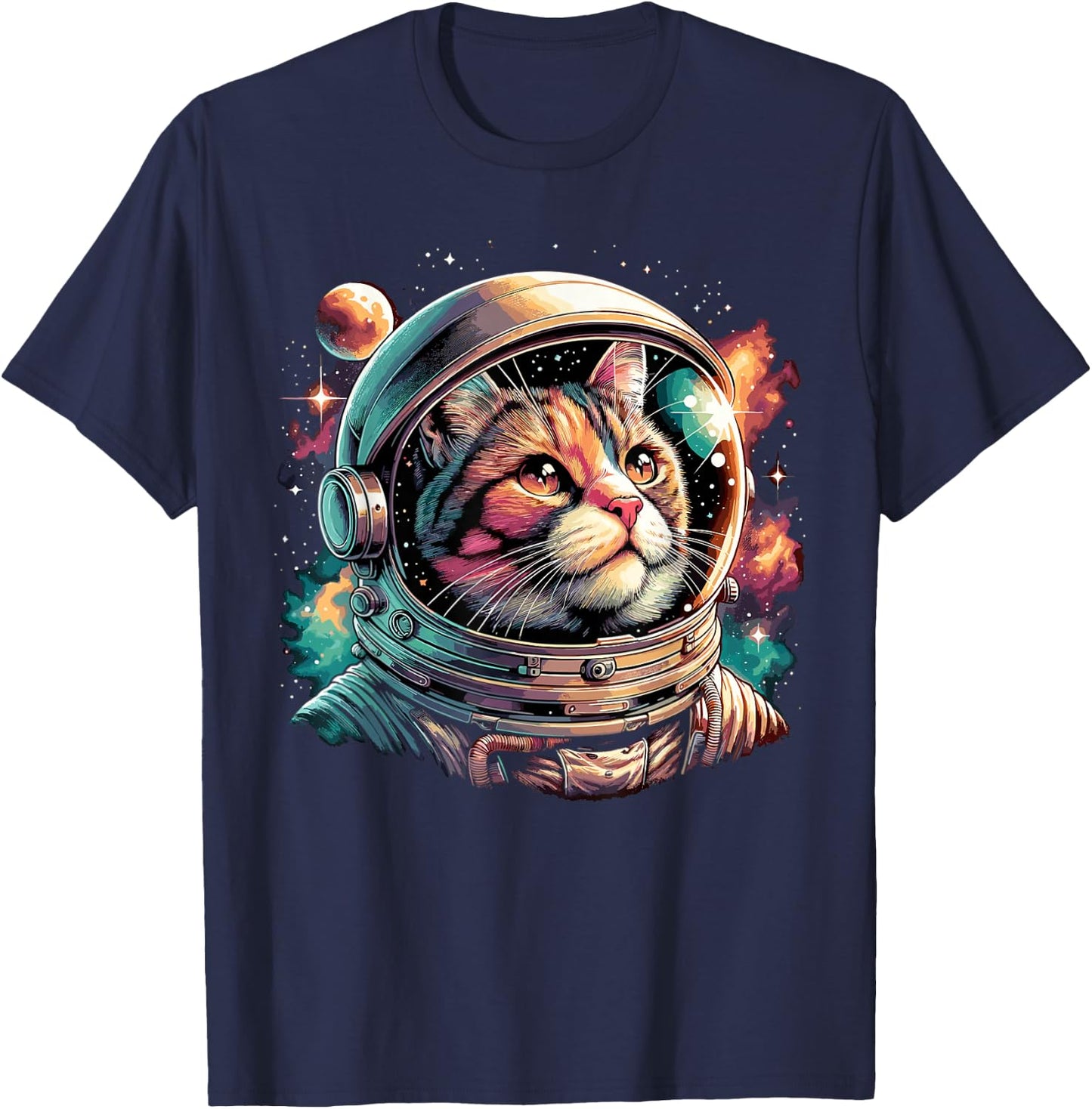 Galaxy Astronaut Cat Space T-Shirt - T-Shirt | Navy