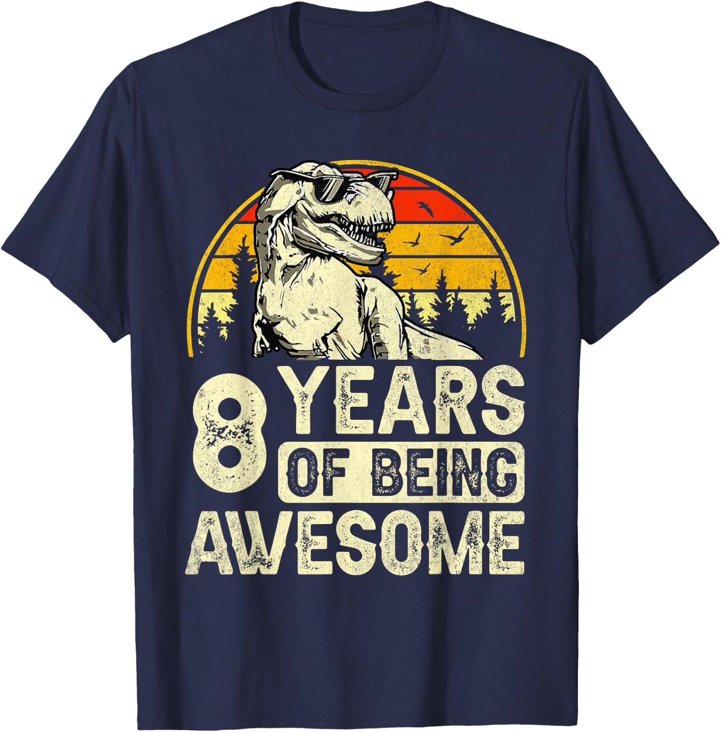 8th Birthday Shirts for Boys 8yr 8 Year Old Dinosaur T-Rex T-Shirt - T-Shirt | Navy