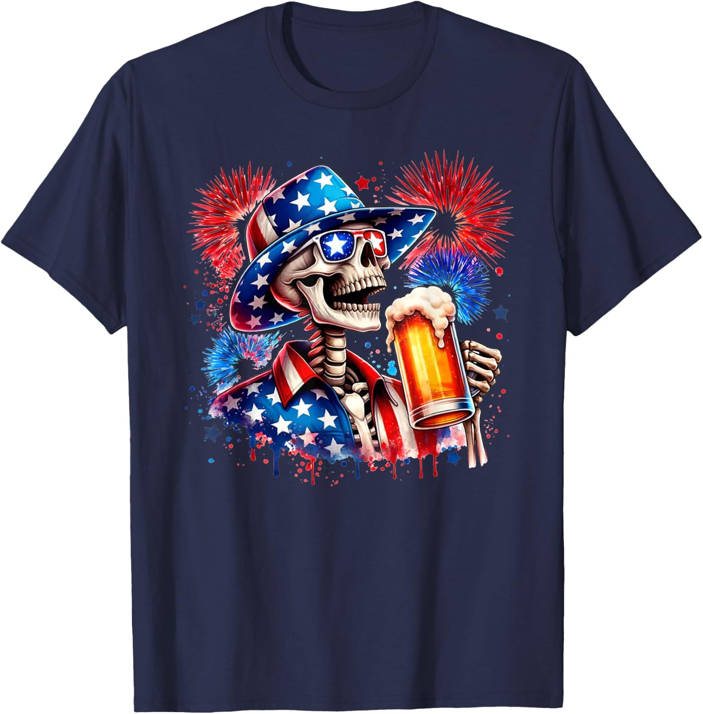 Beer American Flag 4th of July Merica Drinking USA Men Women T-Shirt - T-Shirt | Navy