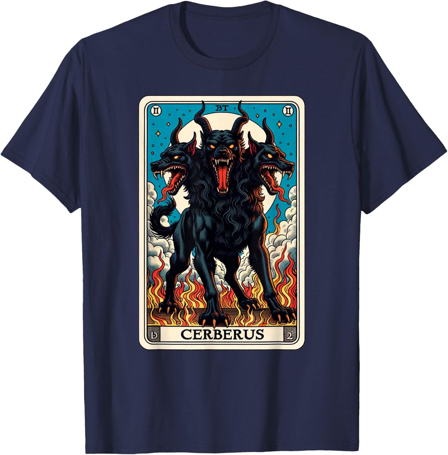 Cerberus Tarot Card and Mythical Hells Guard T-Shirt - T-Shirt | Navy