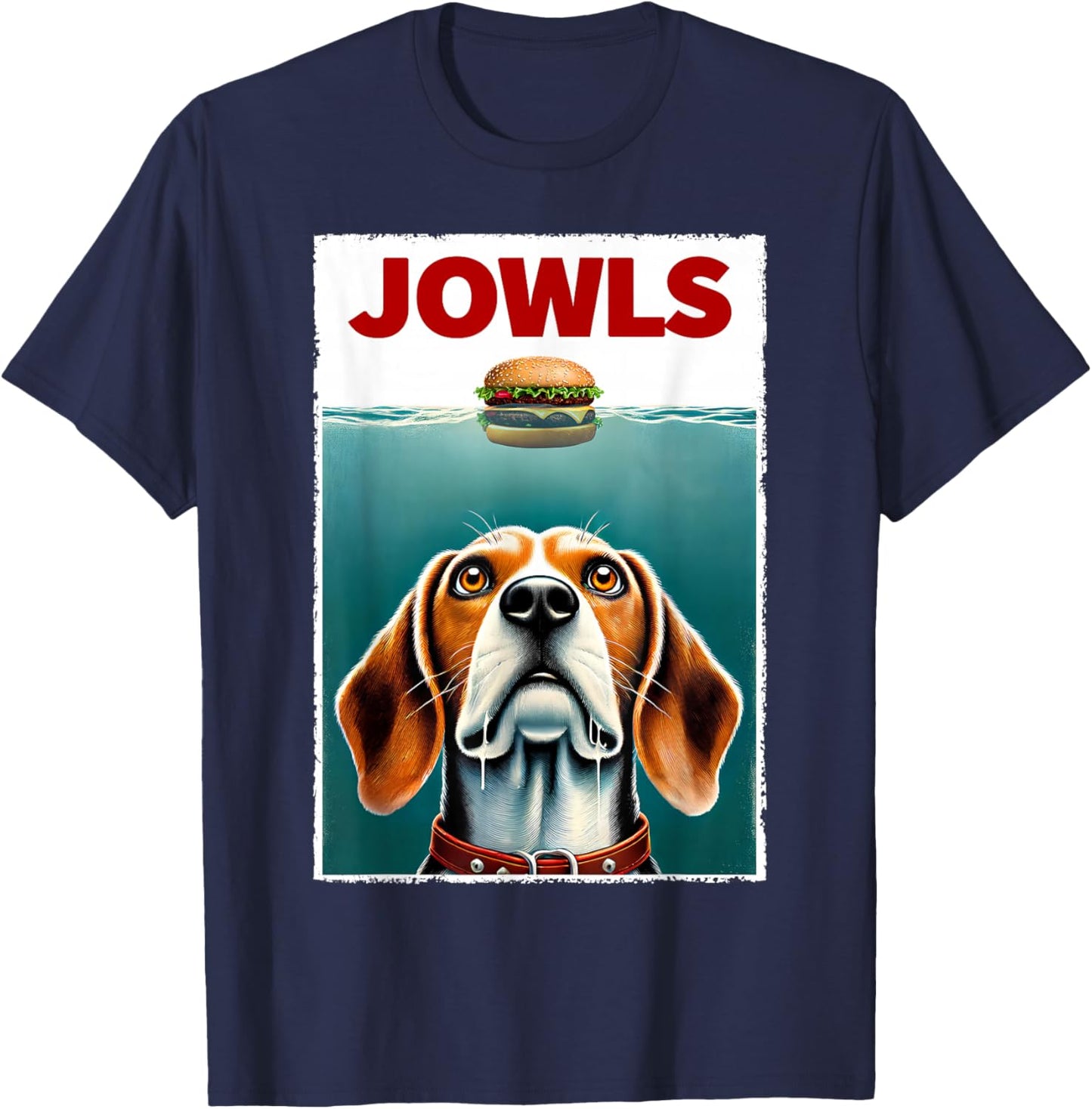 Funny Beagle and Hamburger Parody Jowls Dog Lover T-Shirt - T-Shirt | Navy