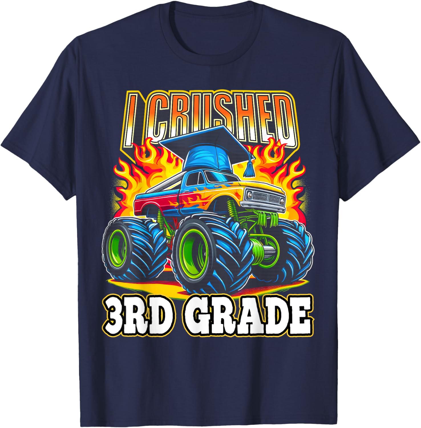 Graduation 3rd Grade Monster Truck Boys I Crushed Grad T-Shirt - T-Shirt | Navy