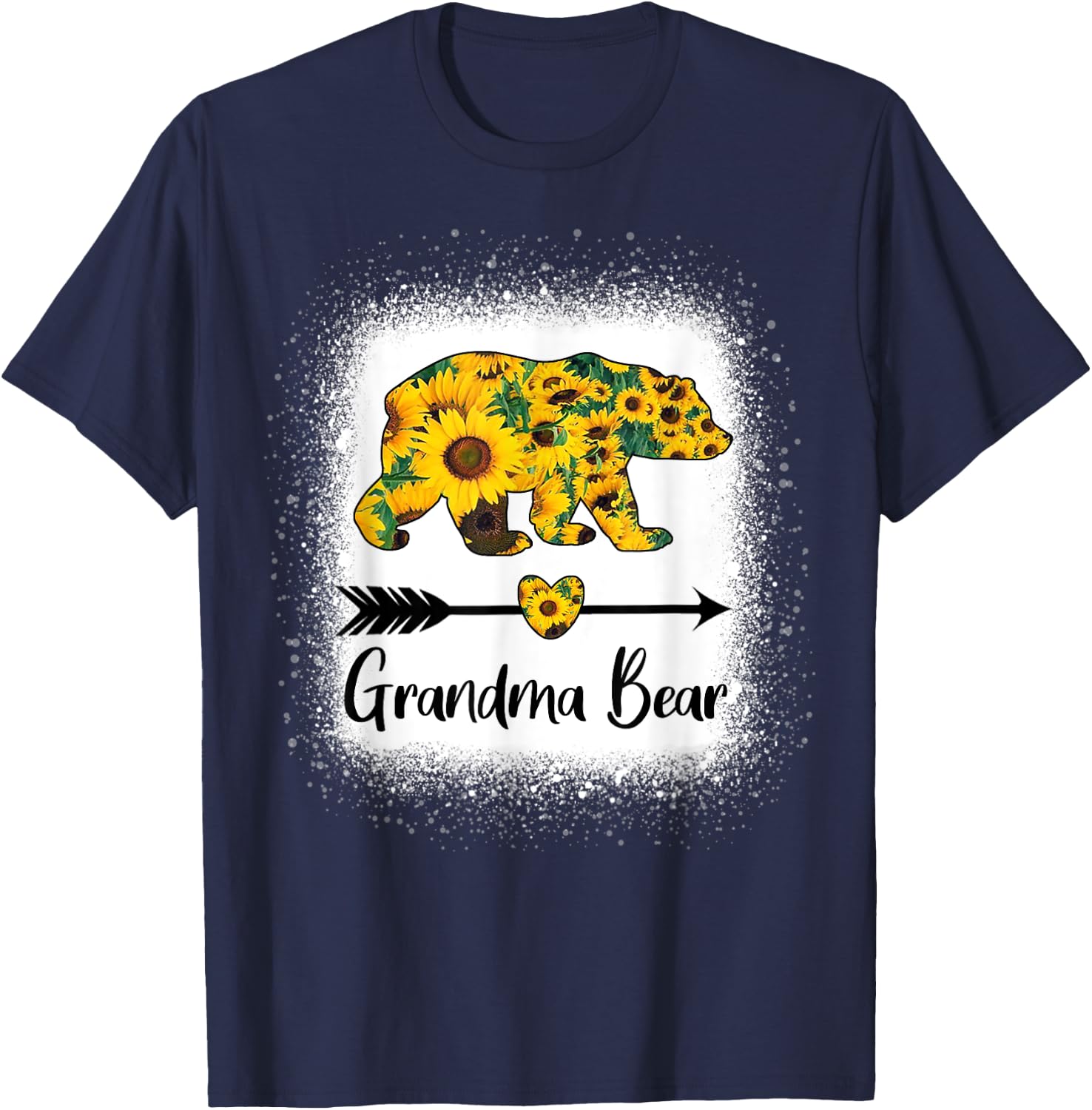 Grandma Bear Sunflower Funny Mama Bear Christmas Bleached T-Shirt - T-Shirt | Navy