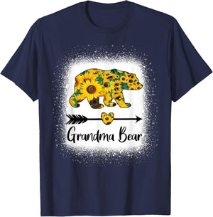 Grandma Bear Sunflower Funny Mama Bear Christmas Bleached T-Shirt - T-Shirt | Navy
