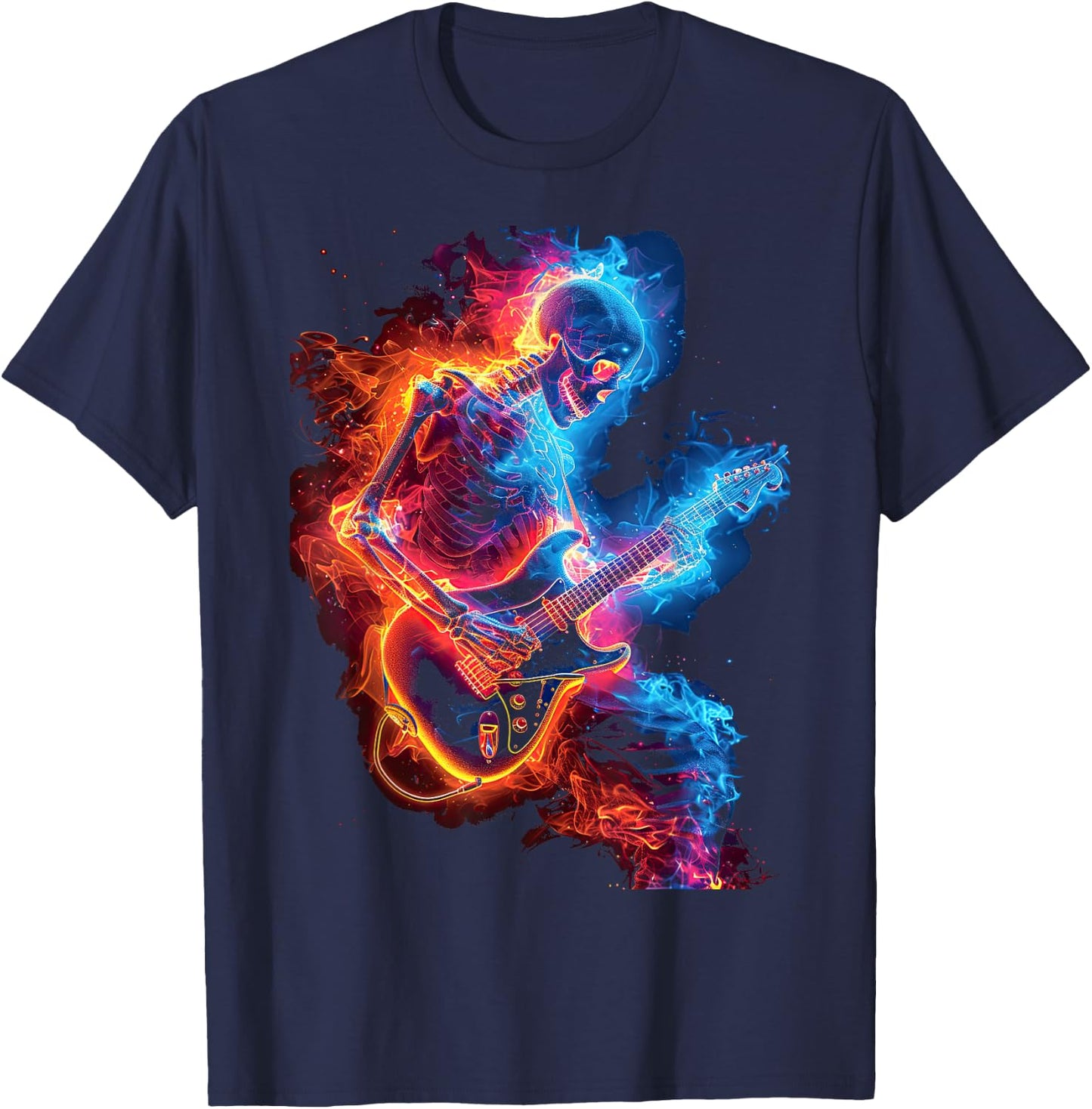 Skeleton Playing Guitar,Rock Star Shredding Guitar T-Shirt - T-Shirt | Navy