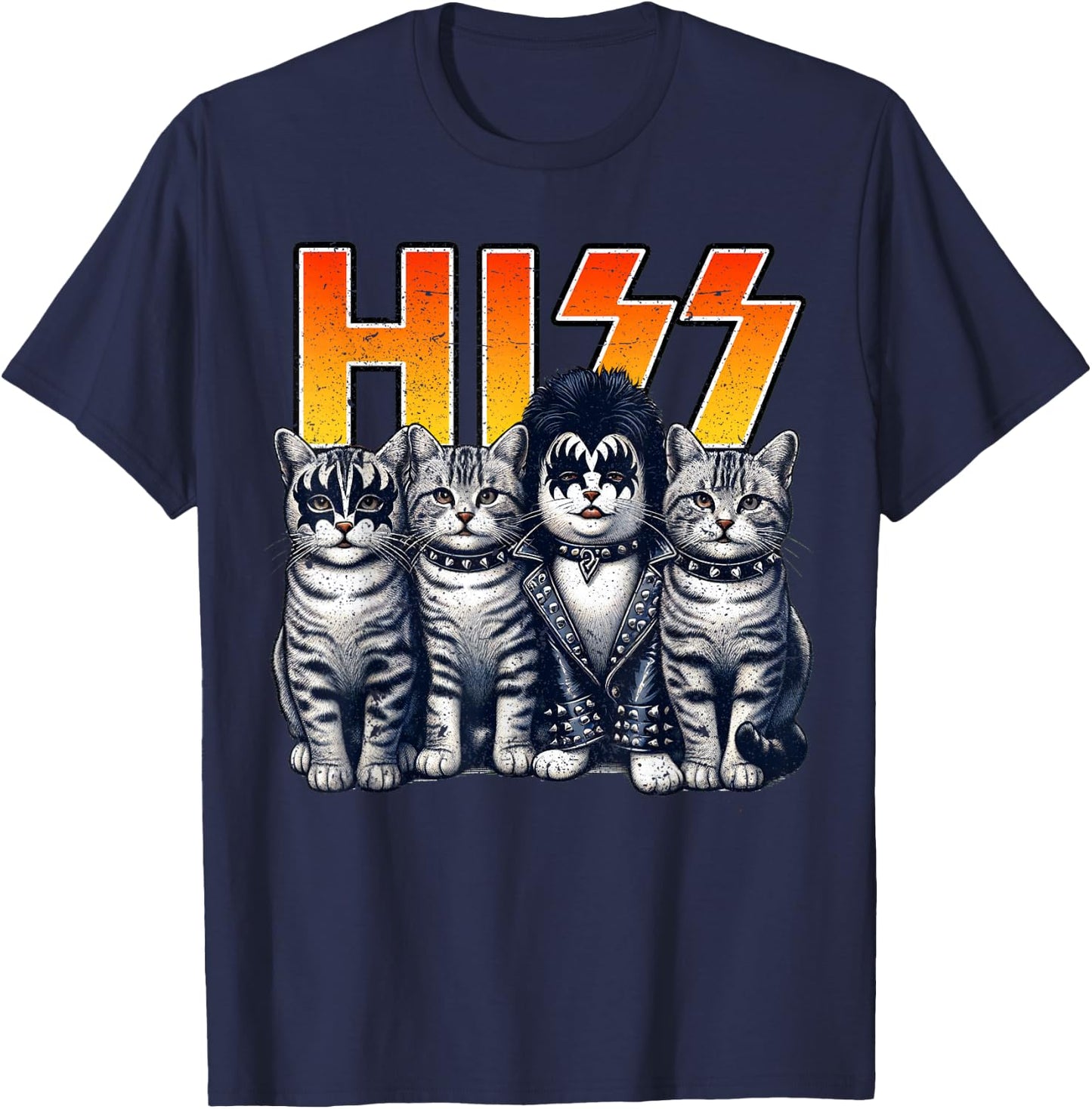 HISS Funny Cat Kittens Lover Hiss Distressed Style Women T-Shirt - T-Shirt | Navy