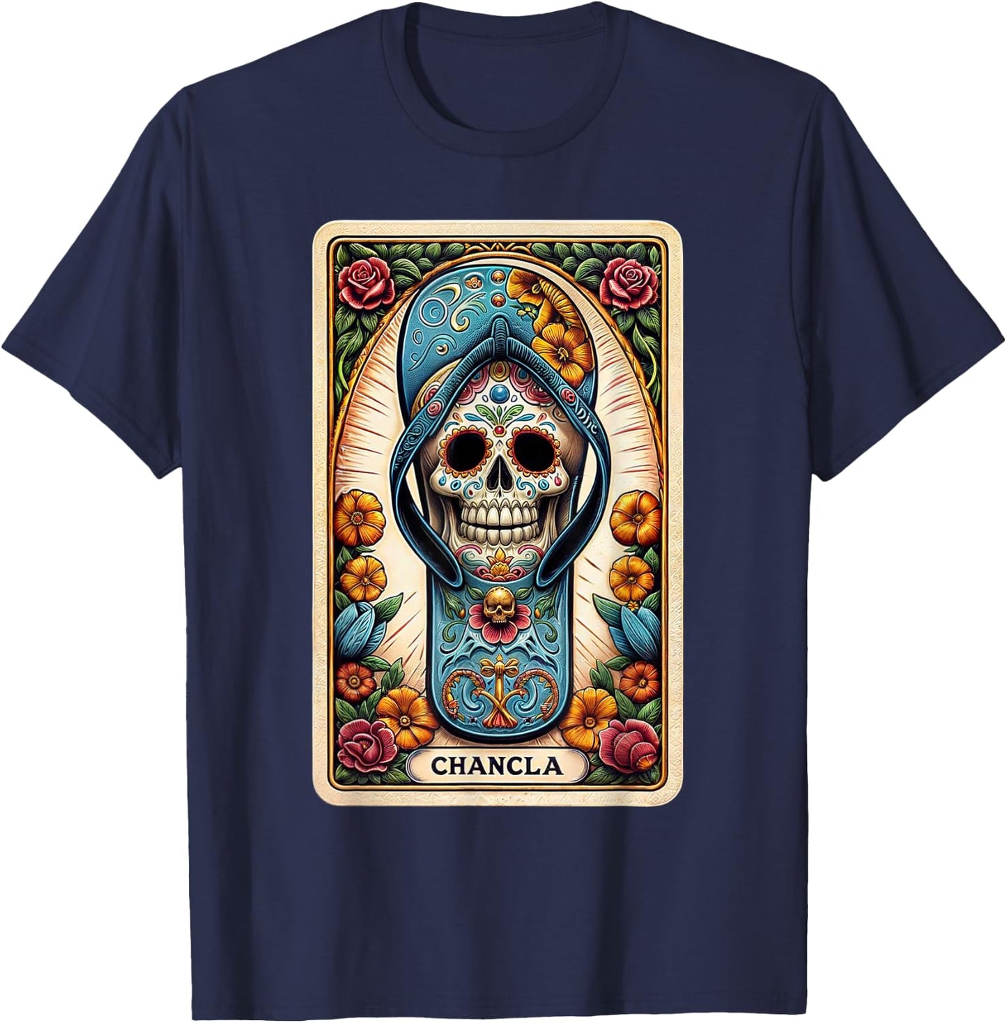 La Chancla Flip Flop Card Funny Mexican Mom Tarot Card T-Shirt - T-Shirt | Navy