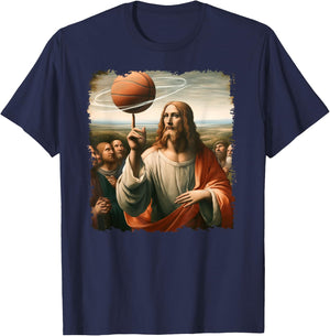 Jesus Spin A Basketball Painting, Christian Basketball T-Shirt - T-Shirt | Navy