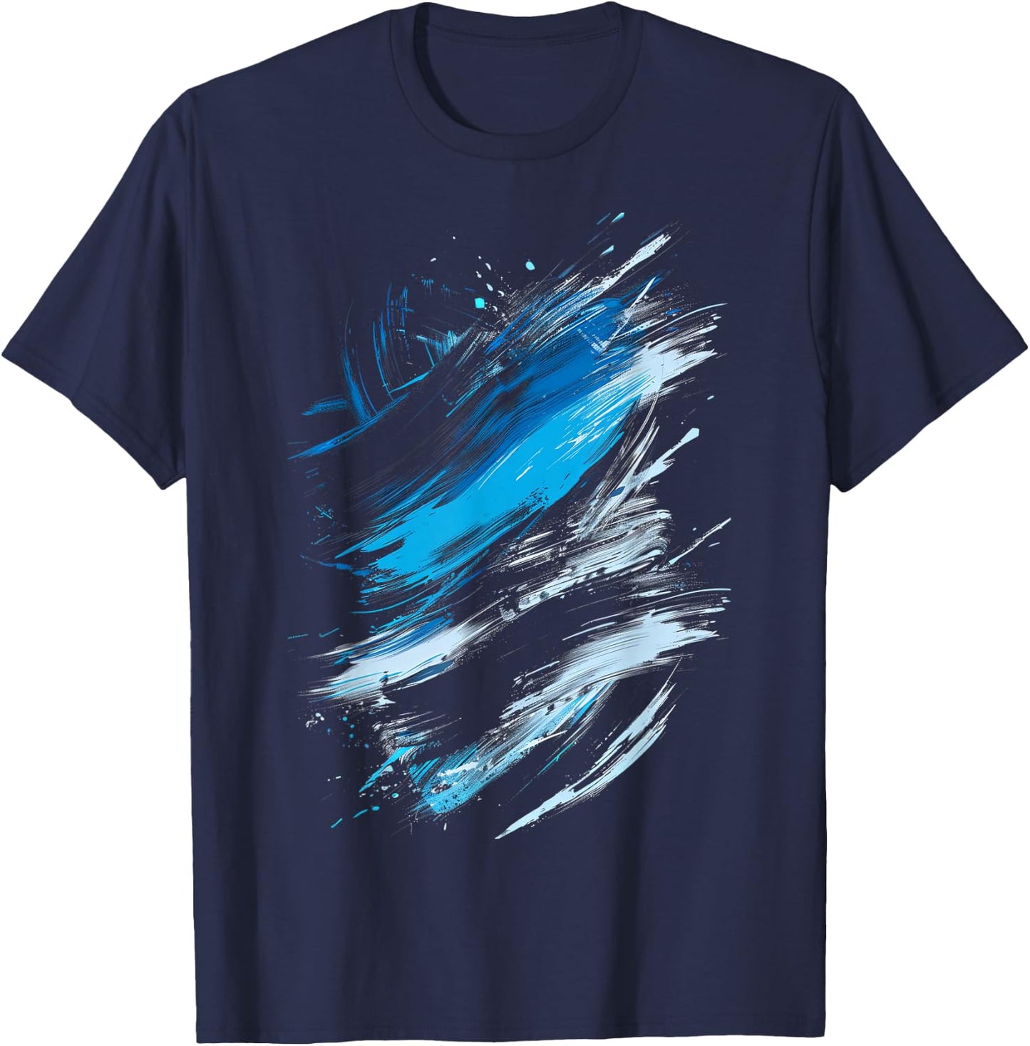 Blue And Black Dynamic Swirl Graphic T-Shirt - T-Shirt | Navy