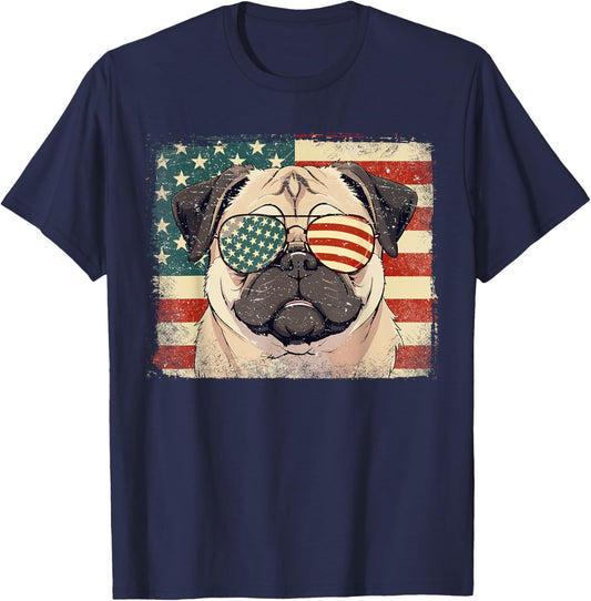 Patriotic Pug Dog Lover USA Flag 4th Of July Men Women Kids T-Shirt - T-Shirt | Navy