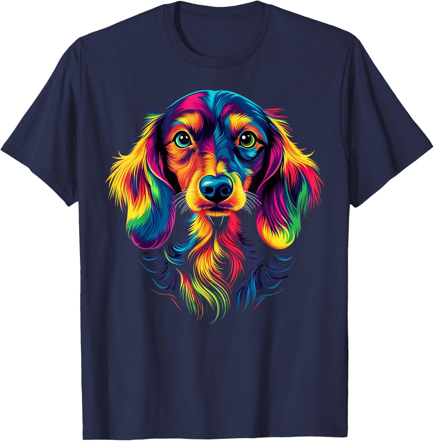 Colorful Long-Haired Dachshund Doxie Wiener Dog Lover Black T-Shirt - T-Shirt | Navy