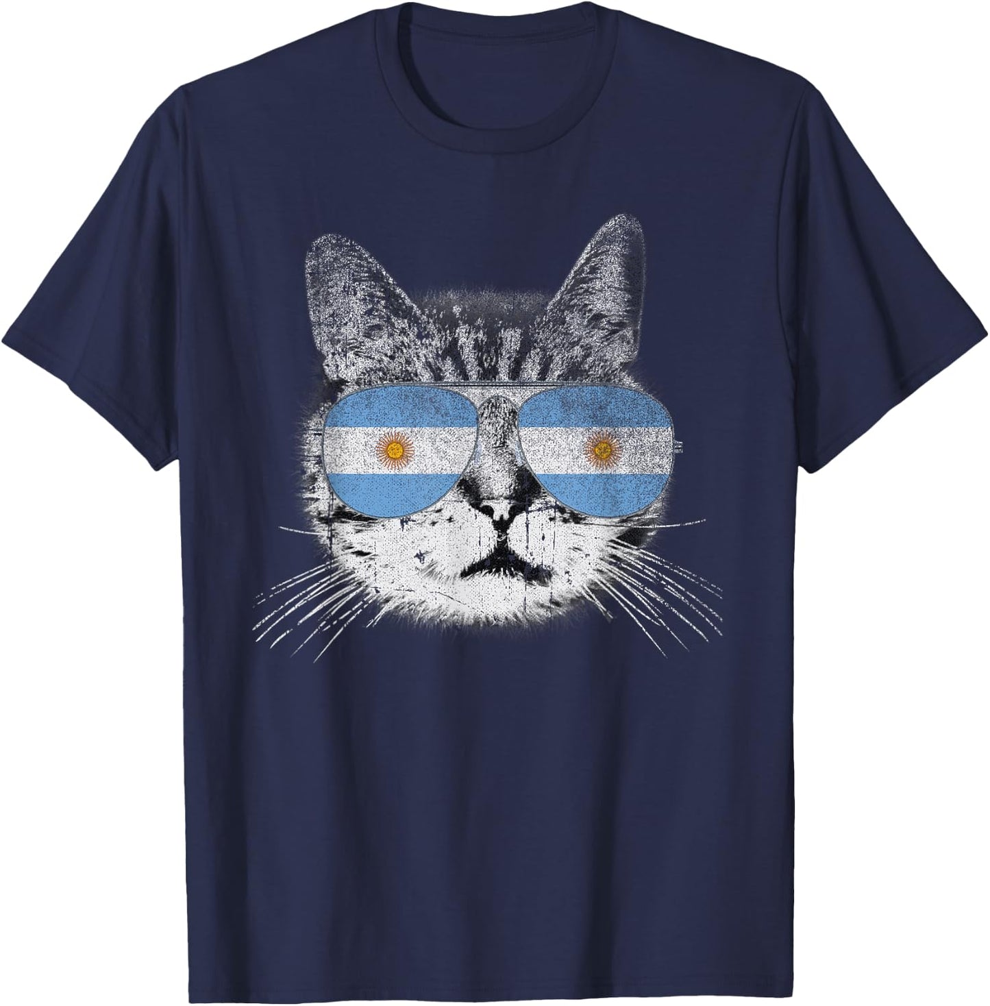 Cat Shirt Argentina Flag Country Retro Funny Men Women Gift T-Shirt - T-Shirt | Navy