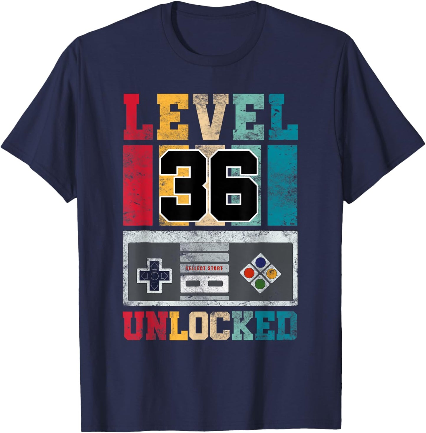 Level 36 Unlocked Gaming 36 Year Old Gamer 36th Birthday T-Shirt - T-Shirt | Navy