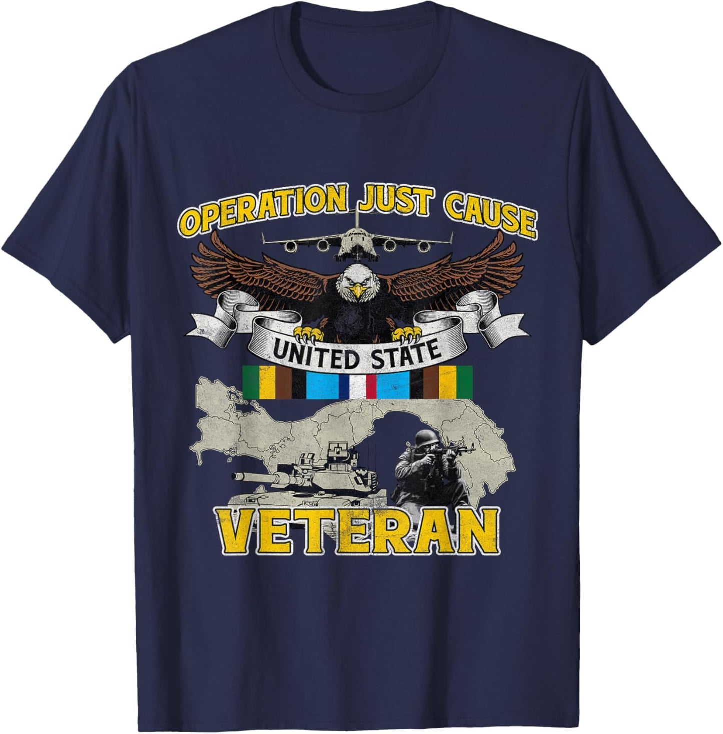 Operation Just Cause Map Panama OJC Veteran Vintage Gifts T-Shirt - T-Shirt | Navy