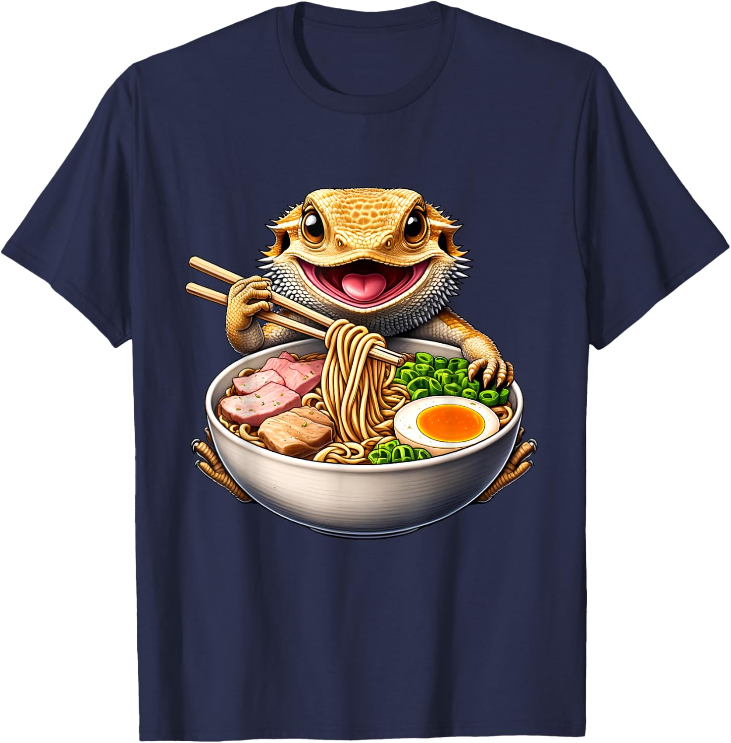 Bearded Dragon Eating Ramen Noodle Kawaii Japanese Food T-Shirt - T-Shirt | Navy